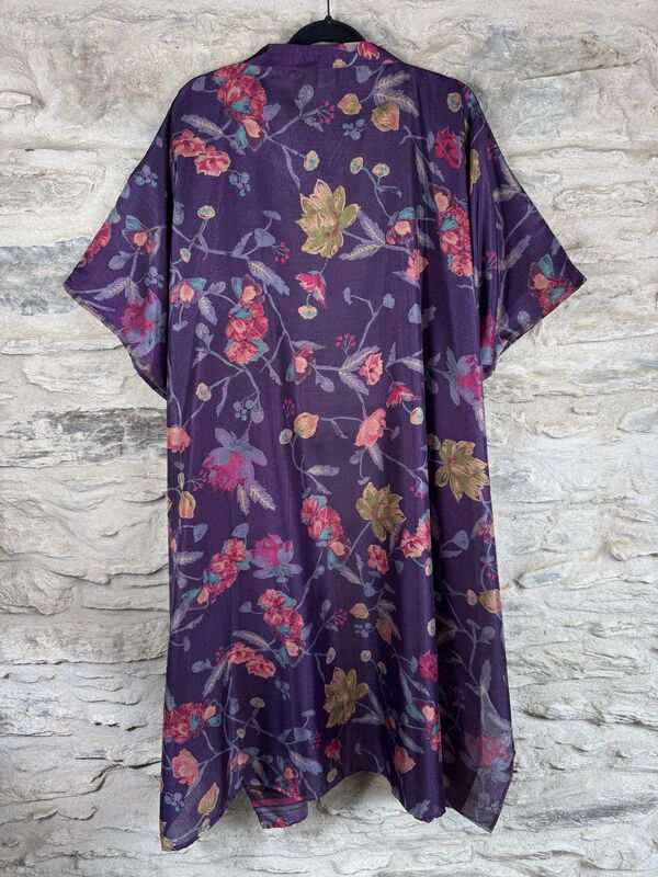 NEW EXTRAVAGANT LONG KIMONO STYLE JACKET UK10 to 28: purple, lime, pink with gold threads, floral - product images  of 