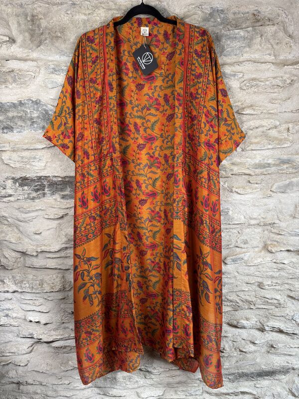 NEW EXTRAVAGANT LONG KIMONO STYLE JACKET UK10 to 28: orange, pink, floral - product images  of 