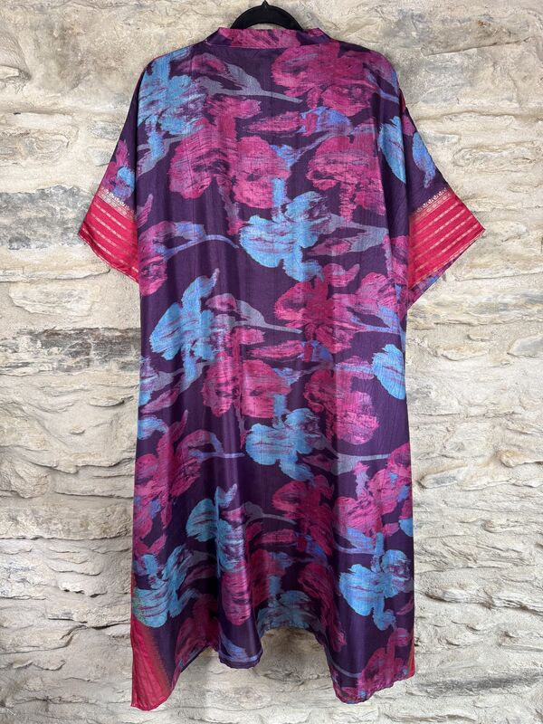 NEW EXTRAVAGANT LONG KIMONO STYLE JACKET UK10 to 28: purple, blue, mauve, floral - product images  of 