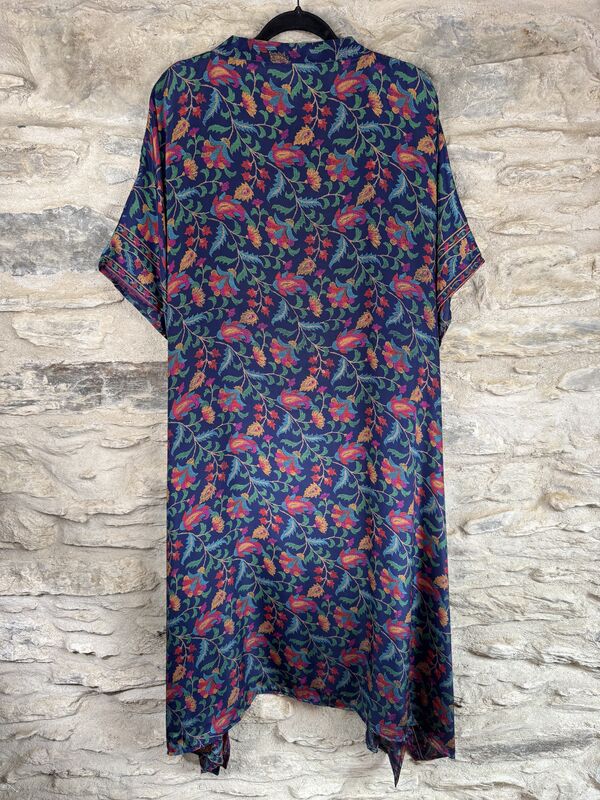 NEW EXTRAVAGANT LONG KIMONO STYLE JACKET UK10 to 28: navy blue, pink, yellow, floral  - product images  of 