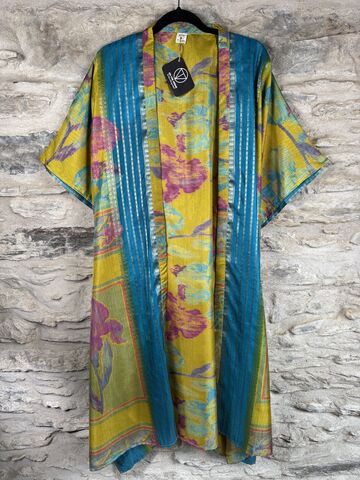 NEW,EXTRAVAGANT,LONG,KIMONO,STYLE,JACKET,UK10,to,28:,yellow,,lime,,teal,,gold,threads,yellow, lime, teal, gold, floral, extravagant, long, Kimono, style, jacket, curvy, plus, size, on, the, verge