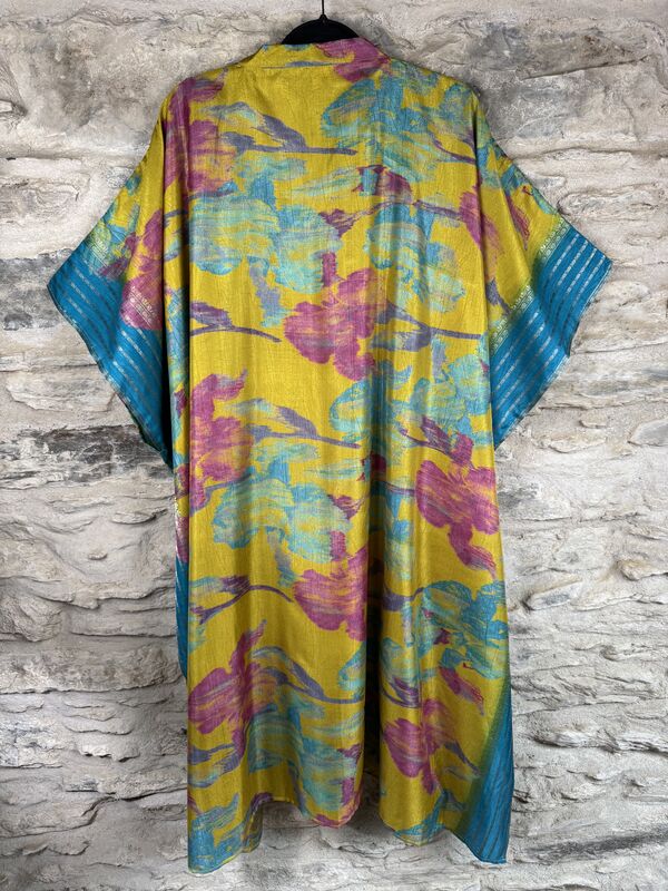 NEW EXTRAVAGANT LONG KIMONO STYLE JACKET UK10 to 28: yellow, lime, teal, gold threads  - product images  of 
