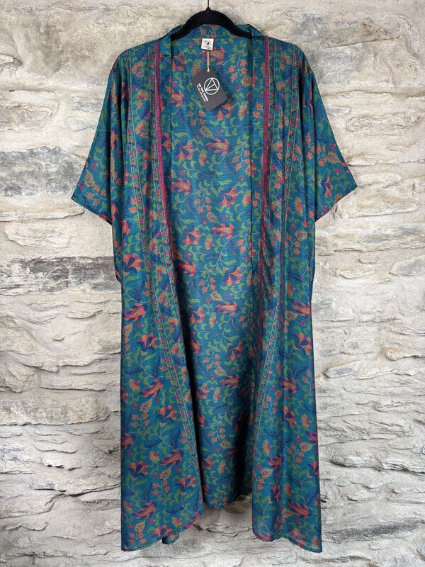 NEW EXTRAVAGANT LONG KIMONO STYLE JACKET UK10 to 28: teal, pink, floral  - product images  of 