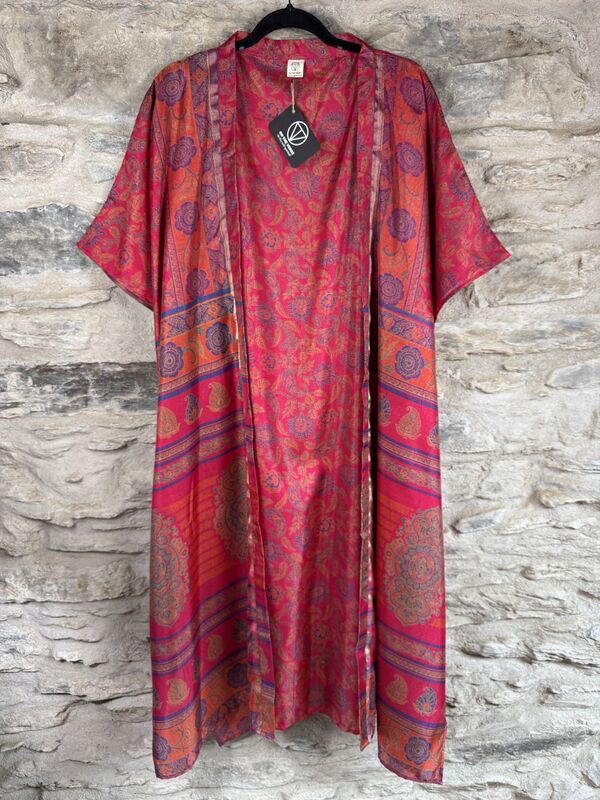 NEW EXTRAVAGANT LONG KIMONO STYLE JACKET UK10 to 28: hot pink, floral - product images  of 