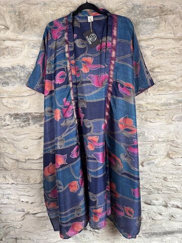 NEW,EXTRAVAGANT,LONG,KIMONO,STYLE,JACKET,UK10,to,28:,blue,,pink,,orange,,floral,blue, pink, orange, floral, long, Kimono, style, jacket, curvy, plus, size, on, the, verge