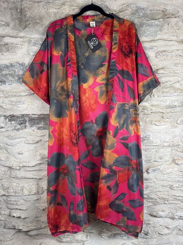 SHORTER,LONG,KIMONO,STYLE,JACKET,ONE,SIZE,UK10,to,28:,hot,pink,,grey,,floral,aqua blue, green, gold, loral, long, Kimono, style, jacket, curvy, plus, size, on, the, verge