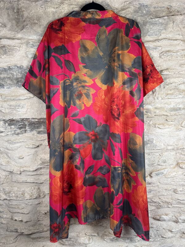 SHORTER LONG KIMONO STYLE JACKET ONE SIZE UK10 to 28:  hot pink, grey, floral - product images  of 
