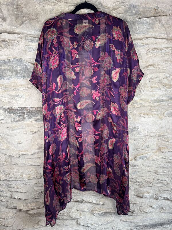 SHORTER LONG KIMONO STYLE JACKET ONE SIZE UK10 to 28: purple, pink, floral - product images  of 