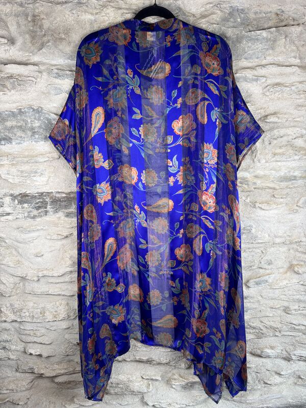 SHORTER LONG KIMONO STYLE JACKET ONE SIZE UK10 to 28: electric blue, floral - product images  of 