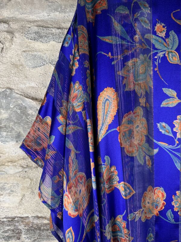 SHORTER LONG KIMONO STYLE JACKET ONE SIZE UK10 to 28: electric blue, floral - product images  of 