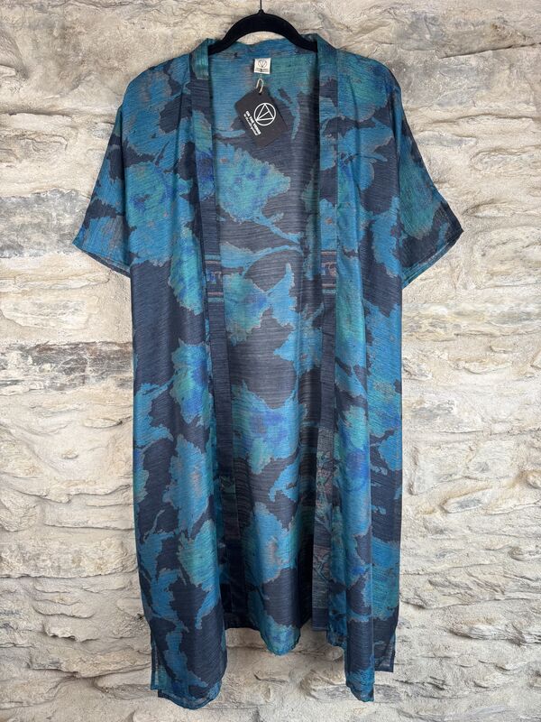 SHORTER LONG KIMONO STYLE JACKET ONE SIZE UK10 to 28: blue, grey, floral - product images  of 