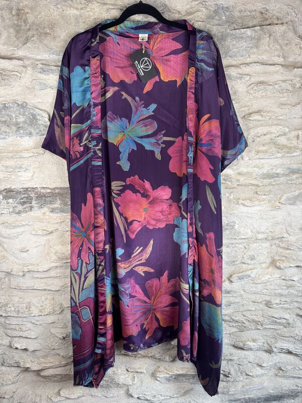 SHORTER LONG KIMONO STYLE JACKET ONE SIZE UK10 to 28: purple, pink, blue, floral - product images  of 