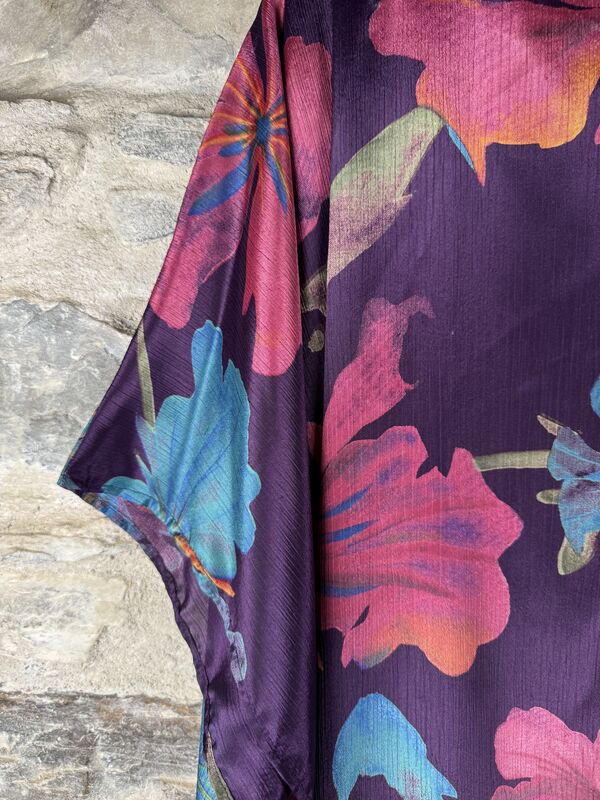 SHORTER LONG KIMONO STYLE JACKET ONE SIZE UK10 to 28: purple, pink, blue, floral - product images  of 