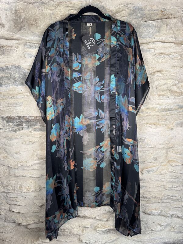 SHORTER LONG KIMONO STYLE JACKET ONE SIZE UK10 to 28: grey, blue, aqua, floral - product images  of 