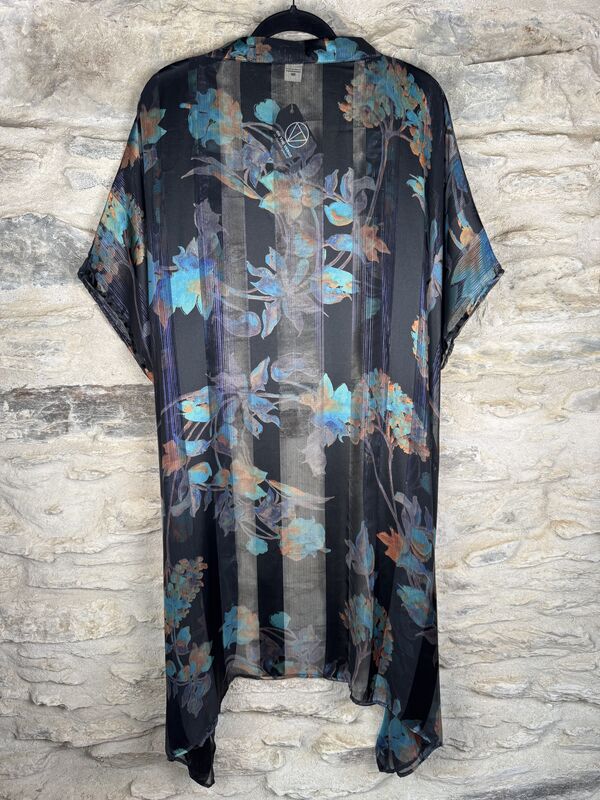 SHORTER LONG KIMONO STYLE JACKET ONE SIZE UK10 to 28: grey, blue, aqua, floral - product images  of 