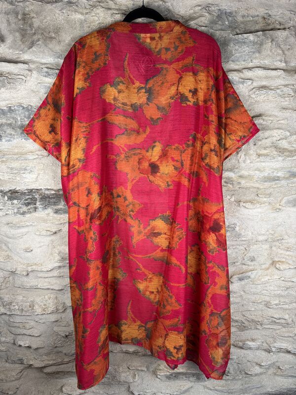 SHORTER LONG KIMONO STYLE JACKET ONE SIZE UK10 to 28: hot pink, deep yellow, floral - product images  of 