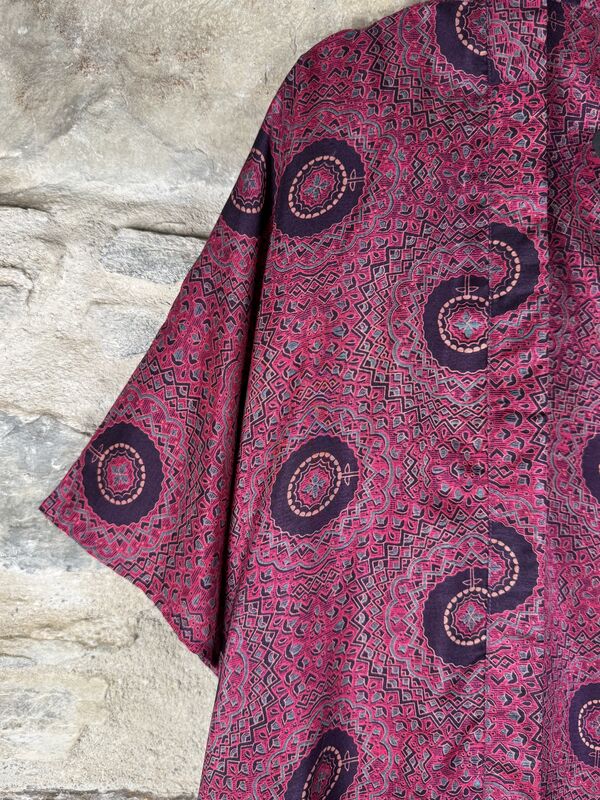 SHORTER LONG KIMONO STYLE JACKET ONE SIZE UK10 to 28: magenta, purple, geometric  - product images  of 