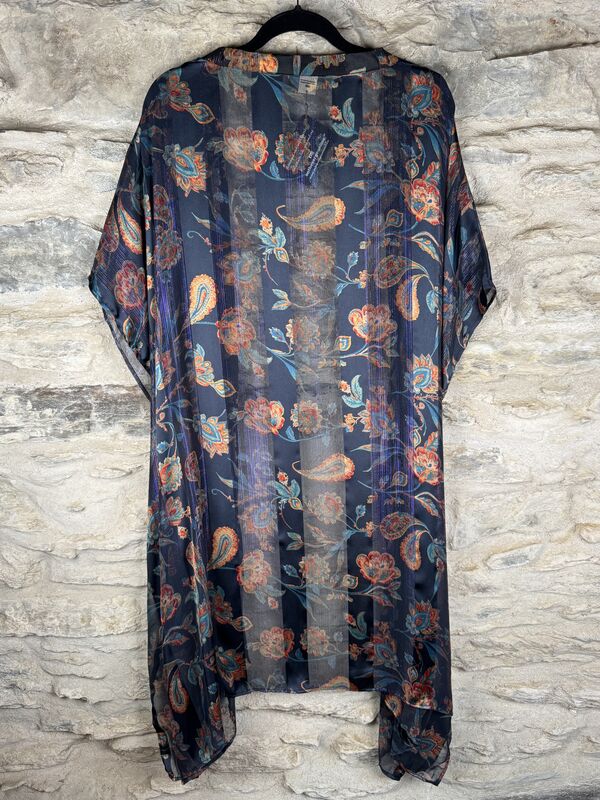 SHORTER LONG KIMONO STYLE JACKET ONE SIZE UK10 to 28: grey, blue, orange, floral - product images  of 