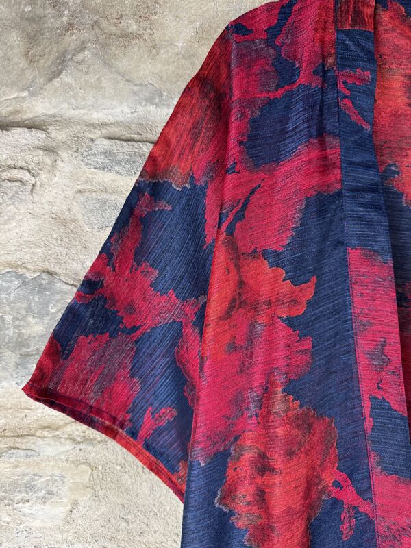 SHORTER LONG KIMONO STYLE JACKET ONE SIZE UK10 to 28: indigo blue, vibrant red, floral - product images  of 