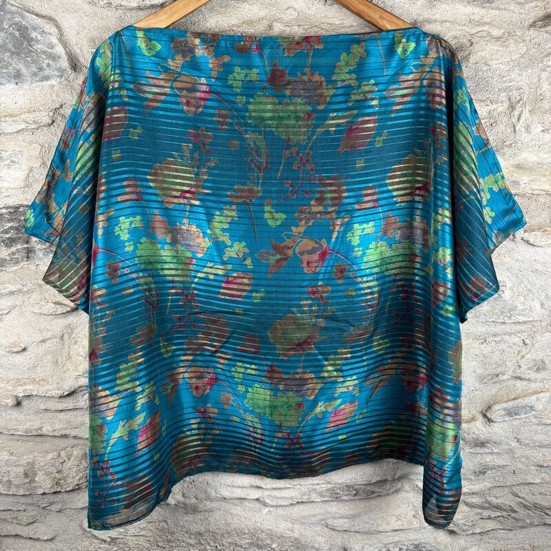 FREEDOM TOP SEE-THROUGH ONE SIZE UK 12 to 20: turquoise blue, floral - product images  of 