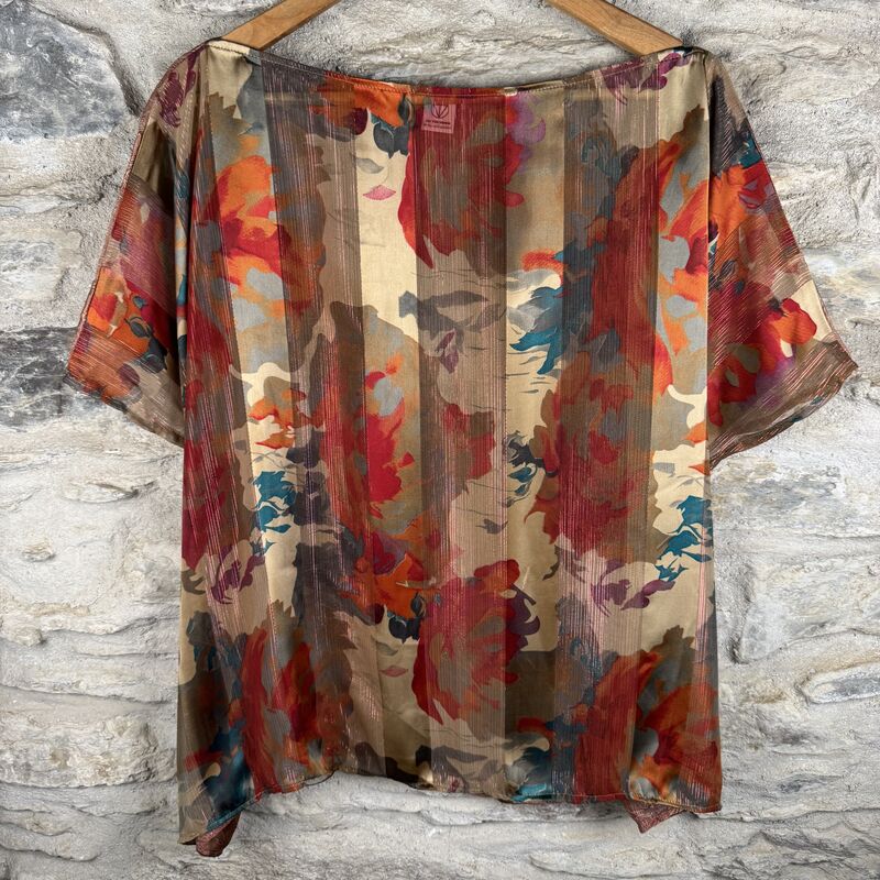 FREEDOM TOP SEE-THROUGH ONE SIZE UK 12 to 20: beige with red, orange and blue flowers - product images  of 