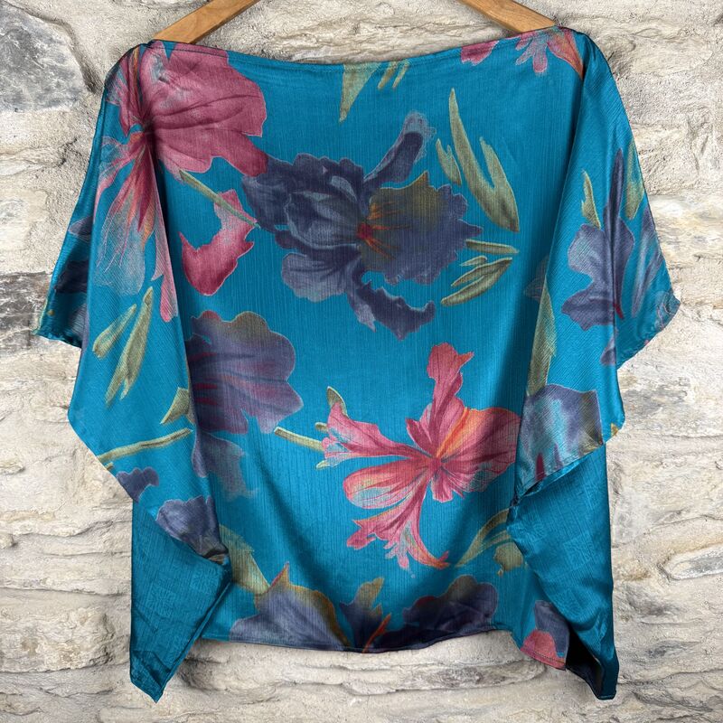 FREEDOM TOP ONE SIZE UK 12 to 20: turquoise blue, floral - product images  of 