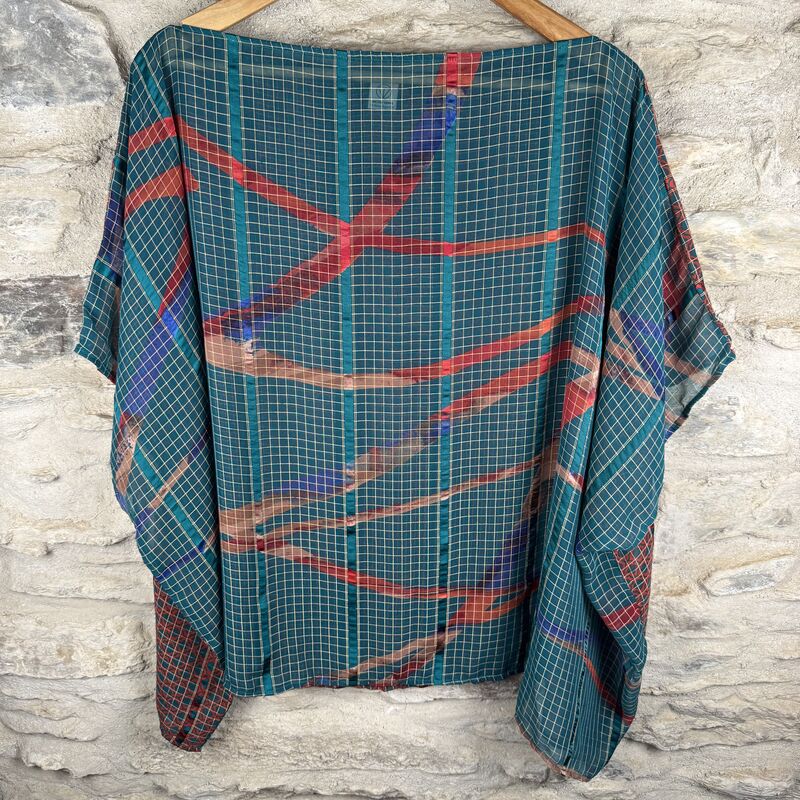 FREEDOM TOP SEE-THROUGH ONE SIZE UK 12 to 20: blue with orange, abstract - product images  of 