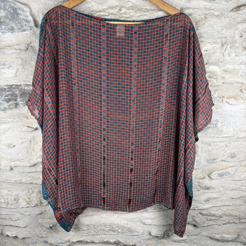 FREEDOM TOP SEE-THROUGH ONE SIZE UK 12 to 20: blue with orange, abstract - product images  of 