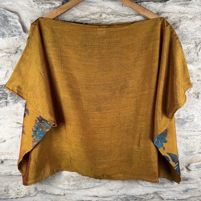 FREEDOM TOP SEE-THROUGH ONE SIZE UK 10 to 16: mustard with teal and blue flowers  - product images  of 
