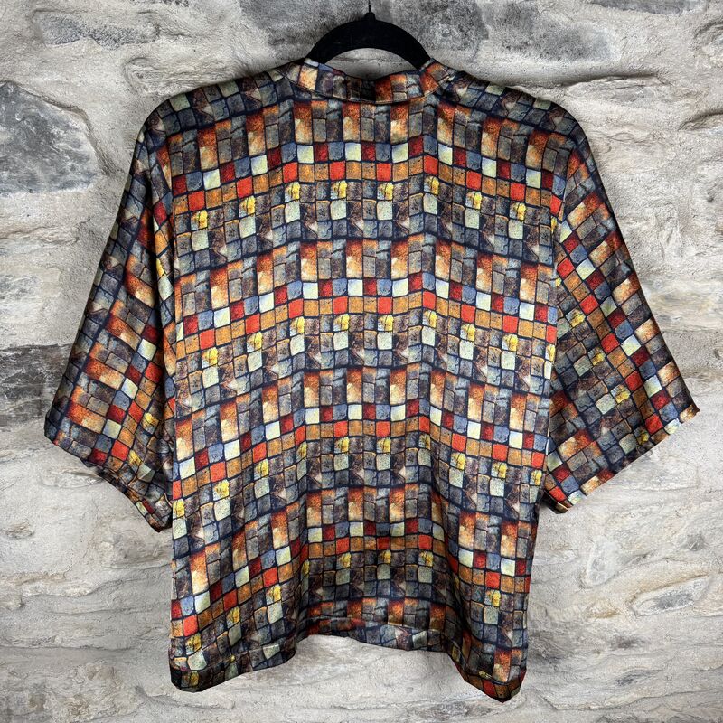 PETITE KIMONO STYLE JACKET UK8 to UK12: dark blue, orange and yellow , abstract print - product images  of 