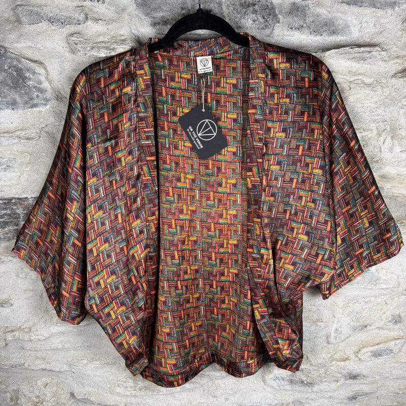 PETITE KIMONO STYLE JACKET UK8 to UK12: red, green, yellow, abstract - product images  of 