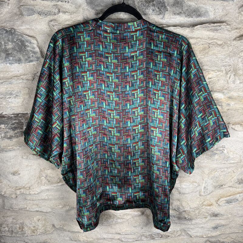 PETITE KIMONO STYLE JACKET UK8 to UK12: blue, teal, green, red, abstract - product images  of 