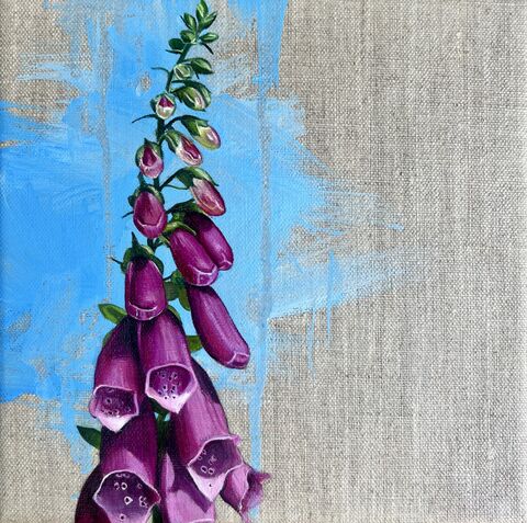 'Foxgloves',Flower, pink, purple, Oil paint, colourful, vibrant