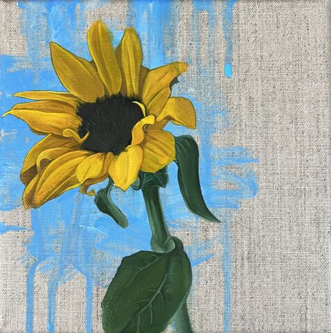'Sunflower',Flower, yellow, Oil paint, colourful, vibrant, happy, sunflower