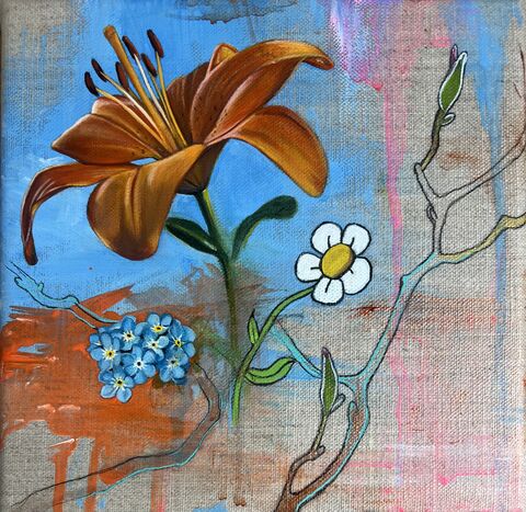 'Lily',Flower, orange, Oil paint, colourful, vibrant