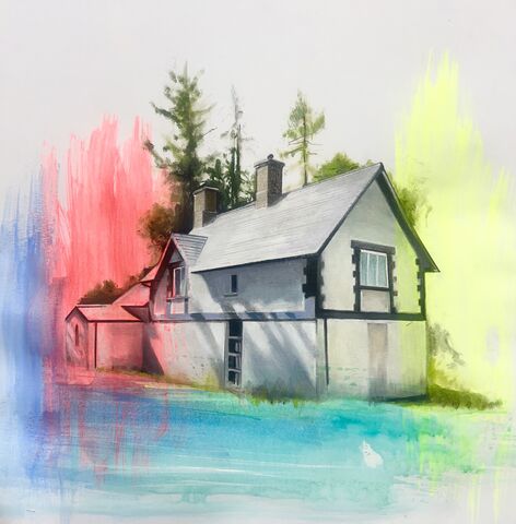 'Forest,dwelling',painting, dwelling, vibrant, detailed, landscape