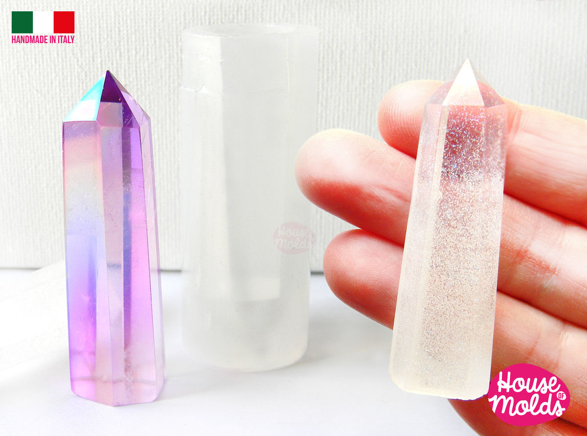 Free Standing Medium Crystal Prism Clear Silicone Mold Hexagonal Free Standing Medium Crystal Prism Clear Silicone Mold Hexagonal Natural Shaped 58mm X18mm House Of Molds Super Shiny Surface