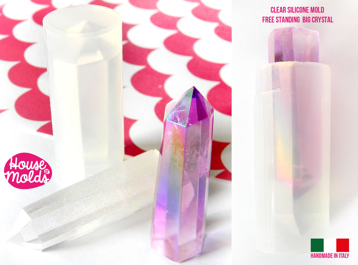 Free Standing Medium Crystal Prism Clear Silicone Mold Hexagonal Free Standing Medium Crystal Prism Clear Silicone Mold Hexagonal Natural Shaped 58mm X18mm