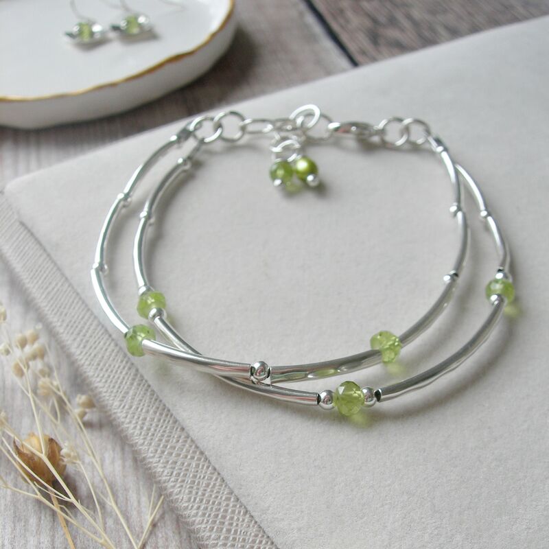 Peridot and Silver Double Stranded Bracelet - product images  of 