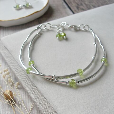 Peridot,and,Silver,Double,Stranded,Bracelet,peridot bracelet, peridot jewellery, Hazey Designs