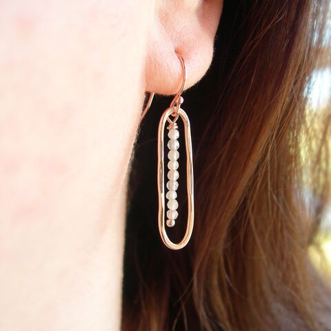 Rose,Gold,Filled,Moonstone,Oval,Earrings,rose gold long earrings, moonstone long earrings, hazey designs