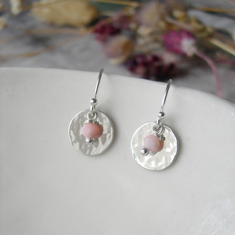 Pink Opal Hammered Disc Earrings  - product images  of 