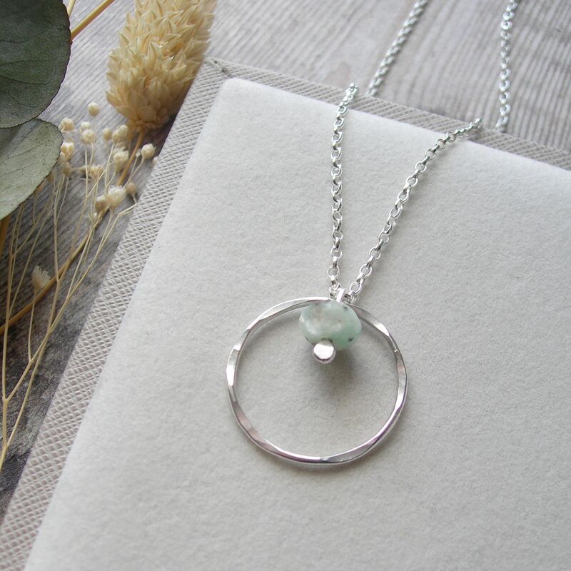 Kiwi Jasper Sterling Silver Circle Necklace - product images  of 