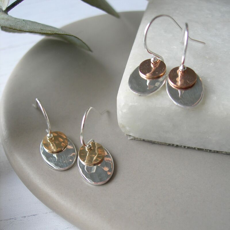 Hammered Sterling Silver and Filled Gold Oval Earrings - product images  of 
