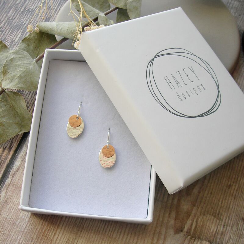 Hammered Sterling Silver and Filled Gold Oval Earrings - product images  of 