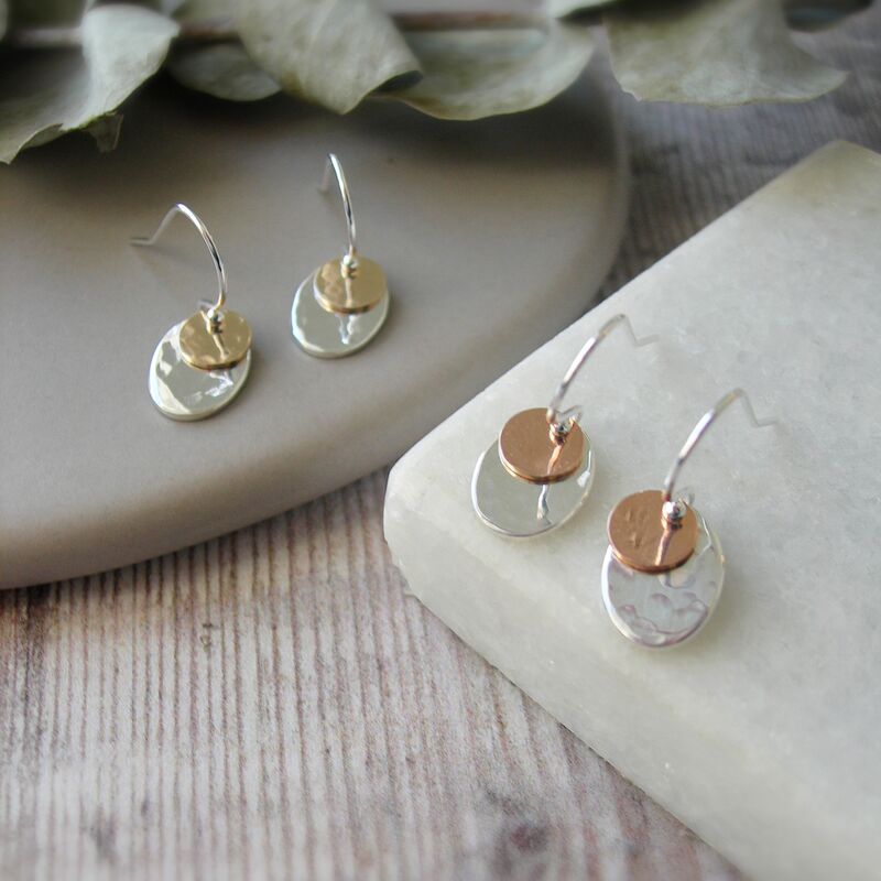 Hammered Sterling Silver and Filled Gold Oval Earrings - product images  of 