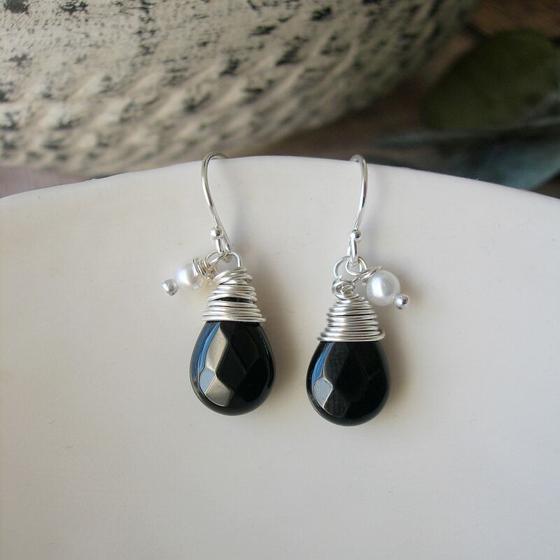 Black Agate and Freshwater Pearl Earrings - product images  of 