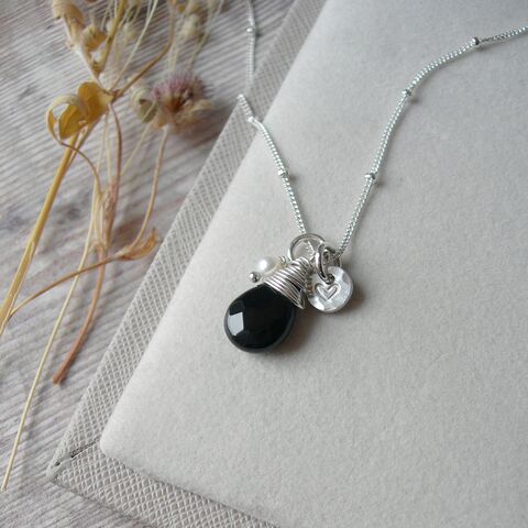 Black,Agate,and,Freshwater,Pearl,Necklace,black agate necklace, agate necklace