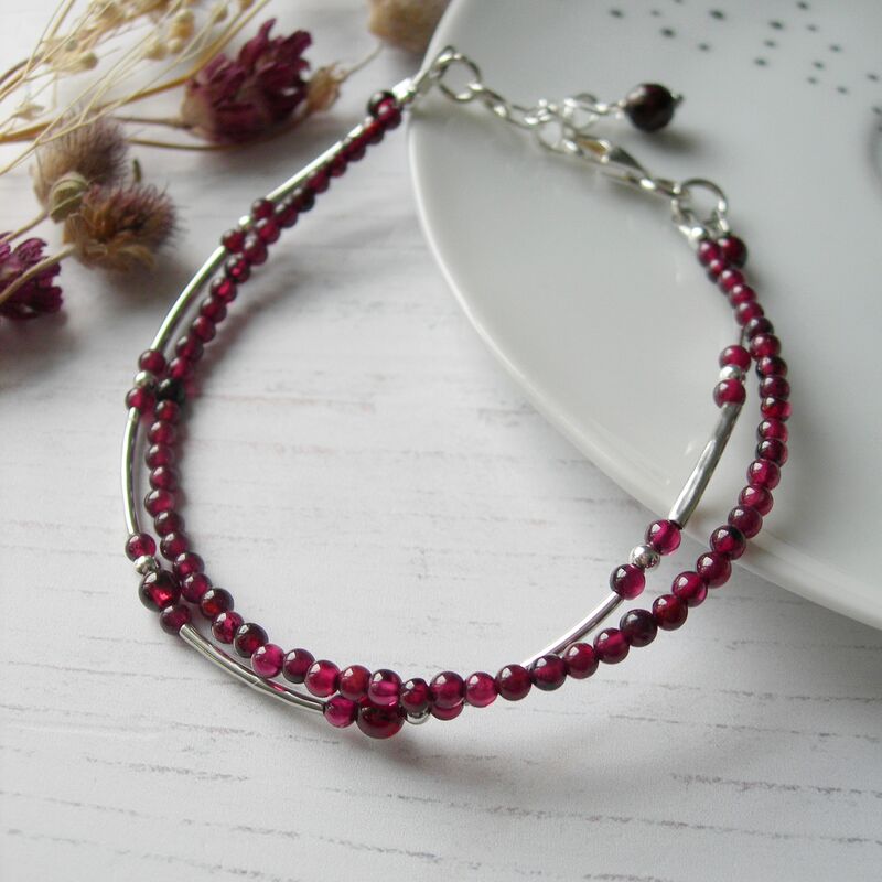 Slim Garnet Double Stranded Bracelet - product images  of 