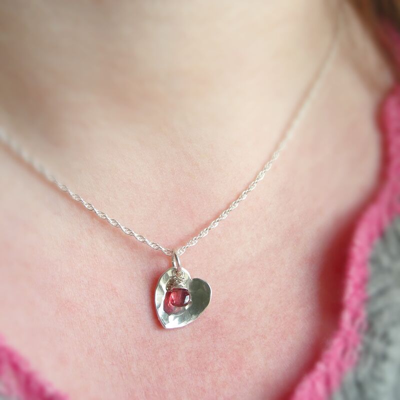 Garnet Hammered Heart Necklace - product images  of 